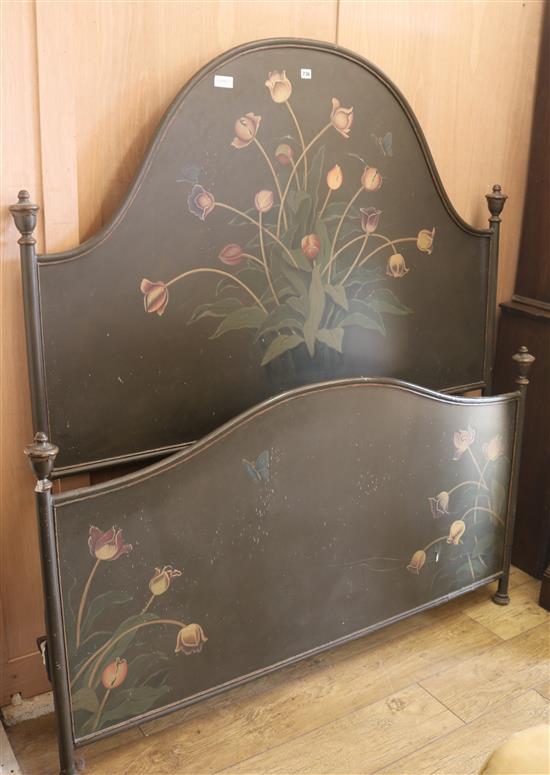 A painted metal bedstead, W.150cm